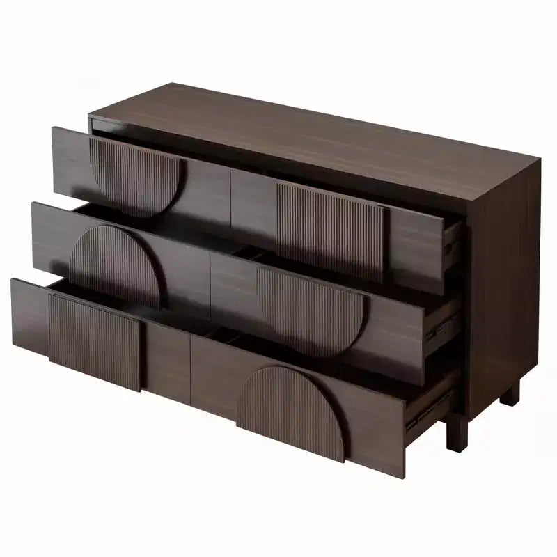 Commode géométrique moderne à 6 tiroirs, buffet de rangement large à demi-cercle pour chambre et salon