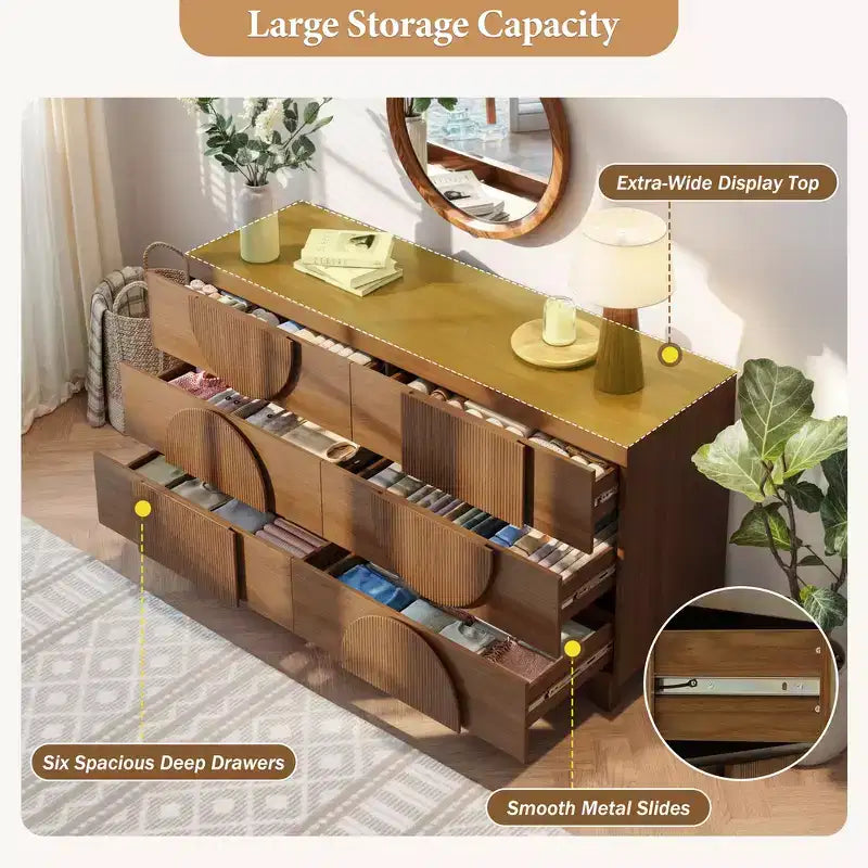 Commode géométrique moderne à 6 tiroirs, buffet de rangement large à demi-cercle pour chambre et salon