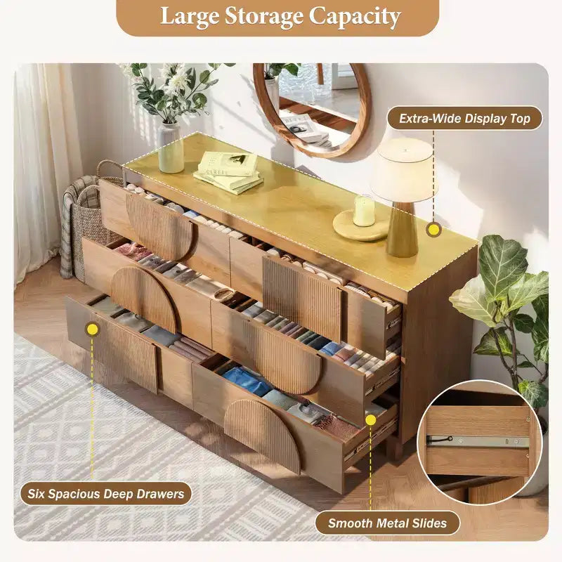 Commode géométrique moderne à 6 tiroirs, buffet de rangement large à demi-cercle pour chambre et salon