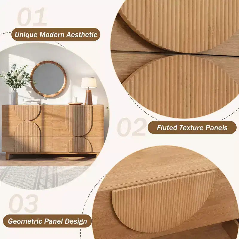 Commode géométrique moderne à 6 tiroirs, buffet de rangement large à demi-cercle pour chambre et salon