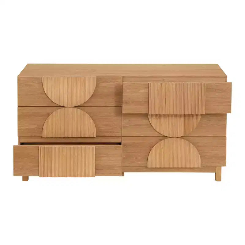 Commode géométrique moderne à 6 tiroirs, buffet de rangement large à demi-cercle pour chambre et salon