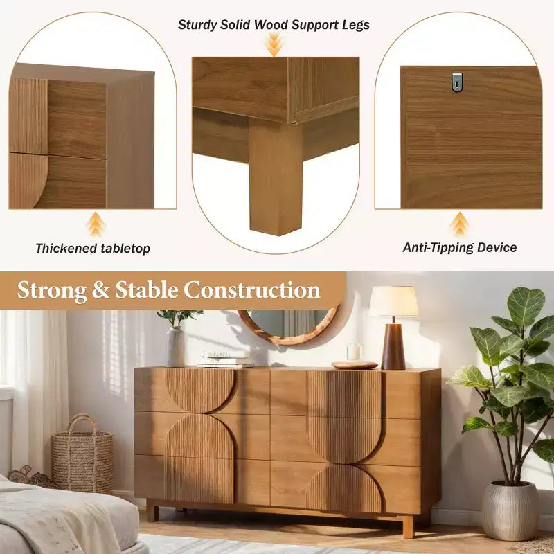 Commode géométrique moderne à 6 tiroirs, buffet de rangement large à demi-cercle pour chambre et salon