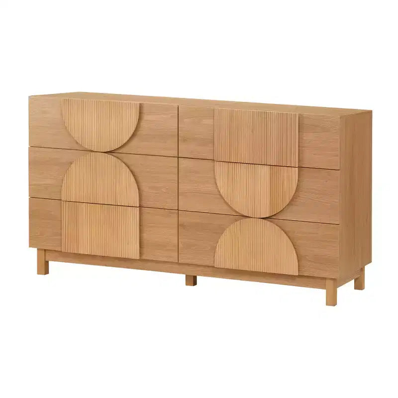 Commode géométrique moderne à 6 tiroirs, buffet de rangement large à demi-cercle pour chambre et salon