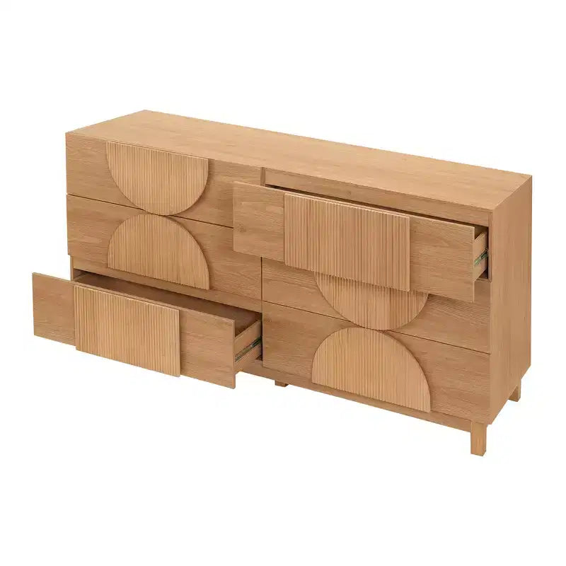 Commode géométrique moderne à 6 tiroirs, buffet de rangement large à demi-cercle pour chambre et salon