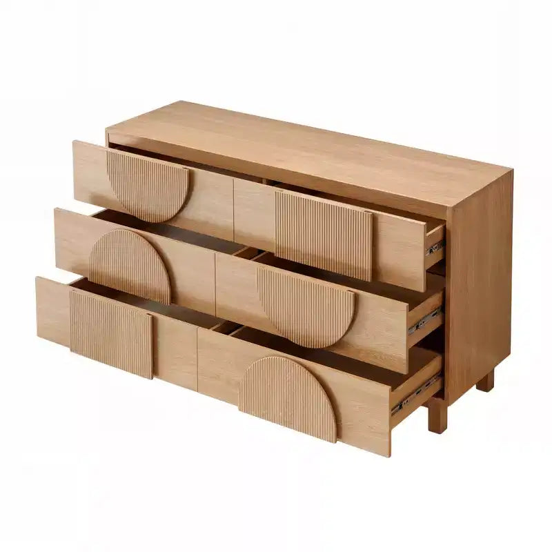 Commode géométrique moderne à 6 tiroirs, buffet de rangement large à demi-cercle pour chambre et salon