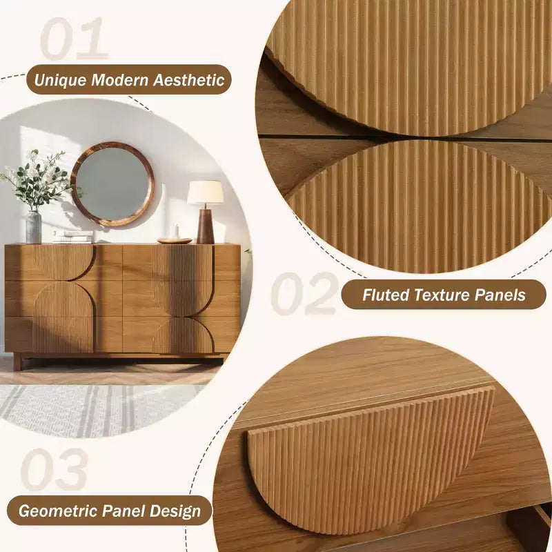 Commode géométrique moderne à 6 tiroirs, buffet de rangement large à demi-cercle pour chambre et salon
