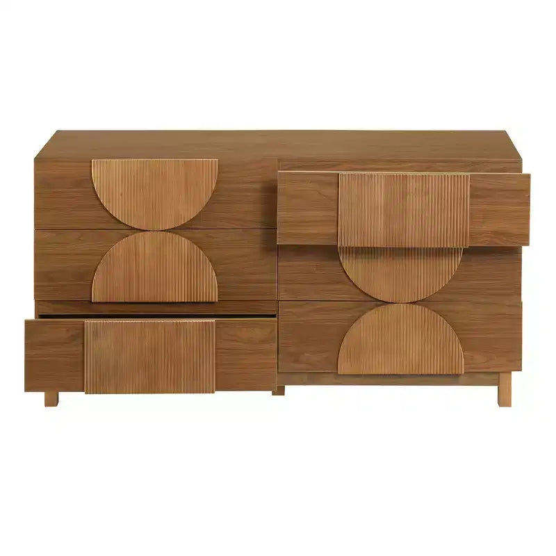 Commode géométrique moderne à 6 tiroirs, buffet de rangement large à demi-cercle pour chambre et salon