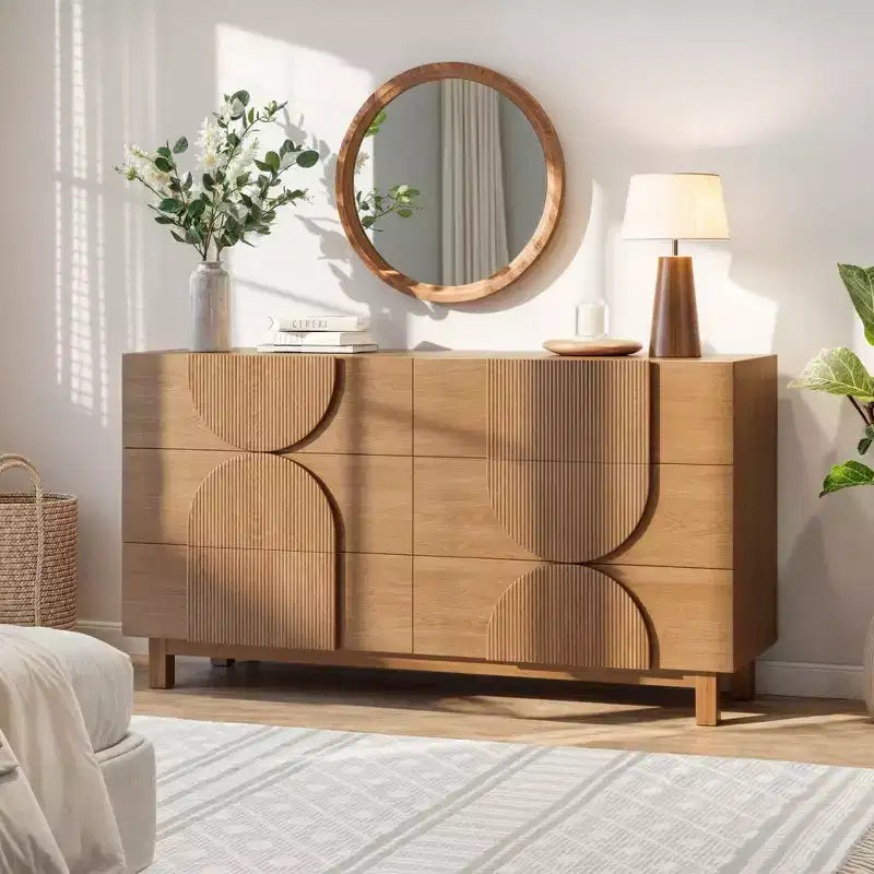 Commode géométrique moderne à 6 tiroirs, buffet de rangement large à demi-cercle pour chambre et salon
