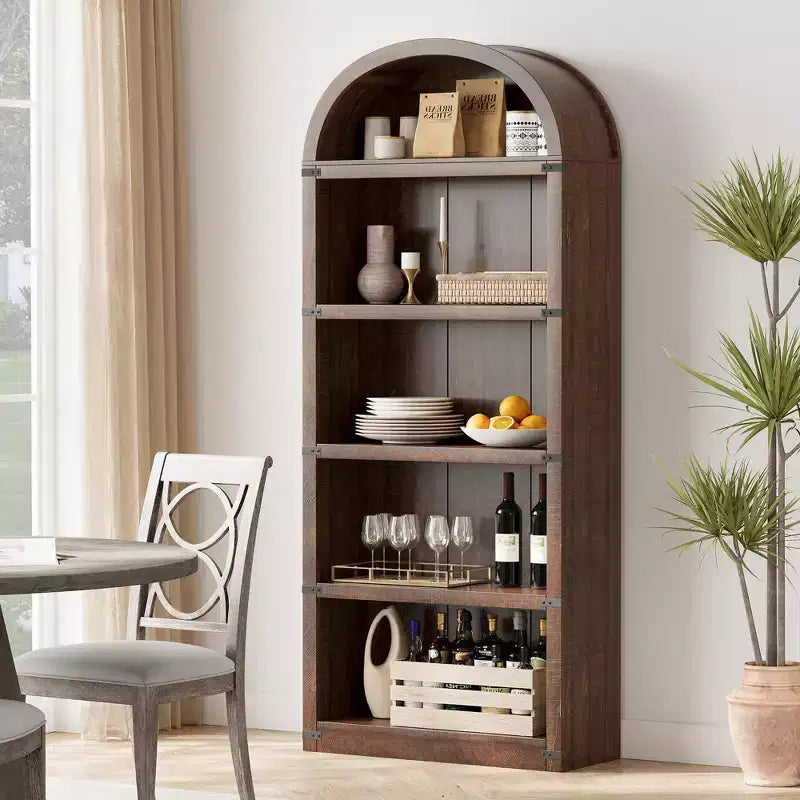 Bibliothèque 5 étagères, bibliothèque arquée 182 cm, étagère de rangement style ferme, étagères en bois pour bureau à domicile, salon