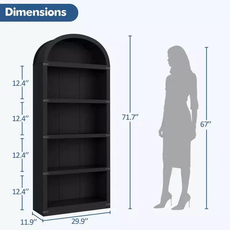 Bibliothèque 5 étagères, bibliothèque arquée 182 cm, étagère de rangement style ferme, étagères en bois pour bureau à domicile, salon