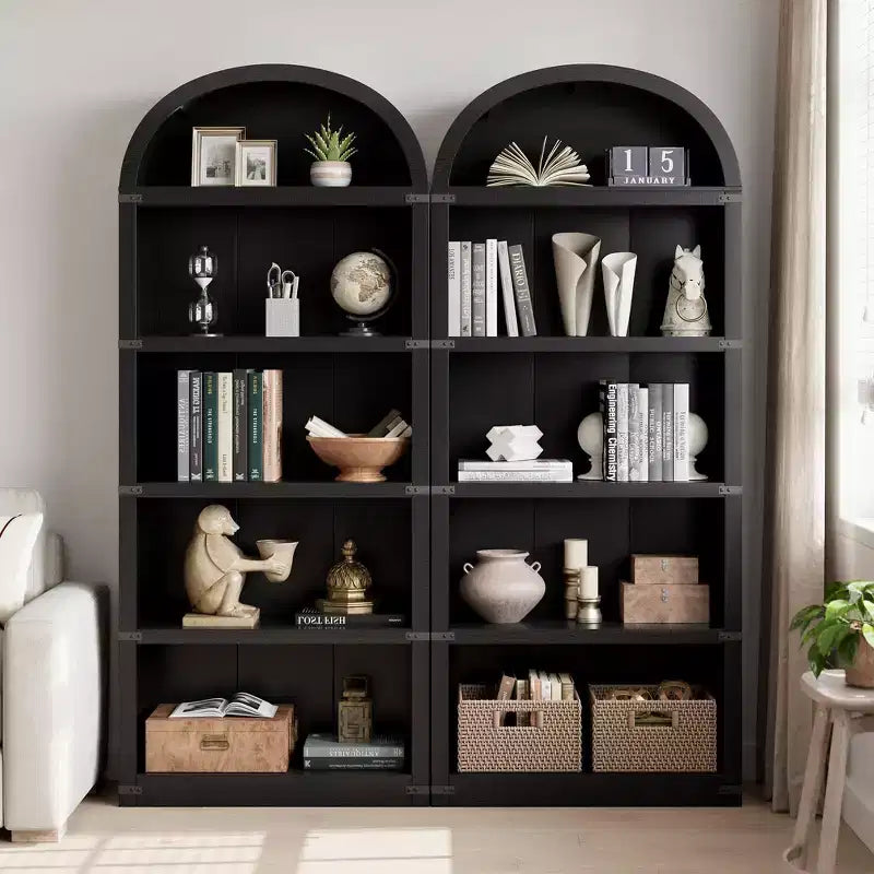Bibliothèque 5 étagères, bibliothèque arquée 182 cm, étagère de rangement style ferme, étagères en bois pour bureau à domicile, salon