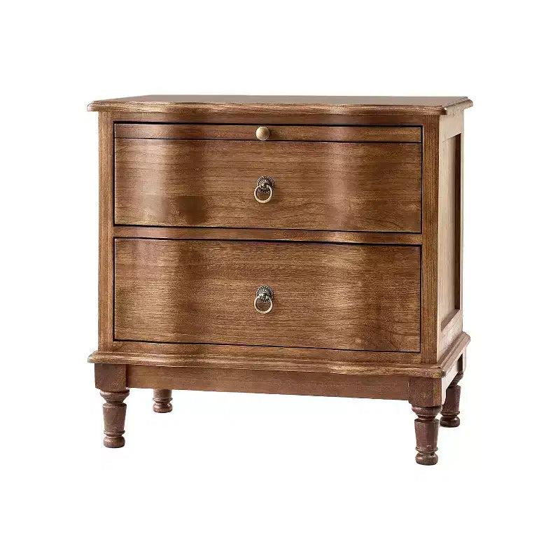 Table d'appoint traditionnelle en bois massif à 2 tiroirs avec prise intégrée