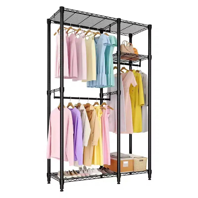 Portant à vêtements autoportant robuste, organisateur de placard portable à 3 niveaux, étagères et tringles réglables, grand placard de rangement en métal