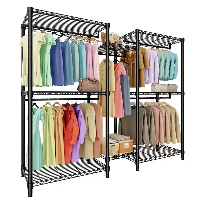 Portant à vêtements autoportant robuste, organisateur de placard portable à 3 niveaux, étagères et tringles réglables, grand placard de rangement en métal