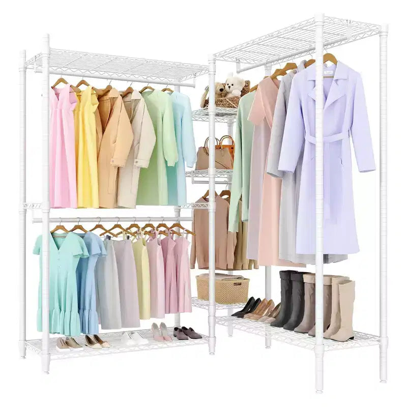 Portant à vêtements autoportant robuste, organisateur de placard portable à 3 niveaux, étagères et tringles réglables, grand placard de rangement en métal