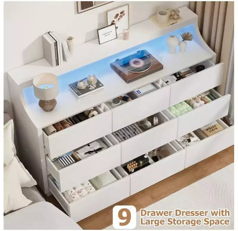 Commode en bois 59" avec 9 tiroirs – Meuble de rangement moderne pour chambre, salon, couloir et entrée