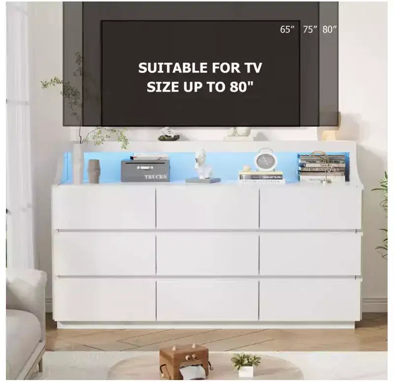 Commode en bois 59" avec 9 tiroirs – Meuble de rangement moderne pour chambre, salon, couloir et entrée