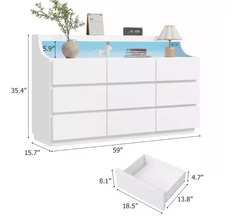 Commode en bois 59" avec 9 tiroirs – Meuble de rangement moderne pour chambre, salon, couloir et entrée