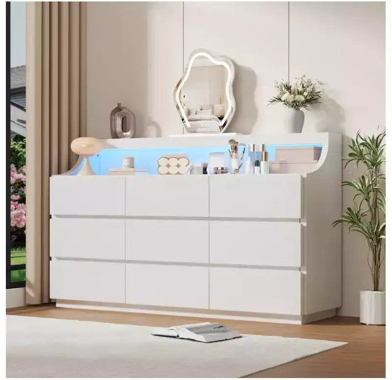 Commode en bois 59" avec 9 tiroirs – Meuble de rangement moderne pour chambre, salon, couloir et entrée