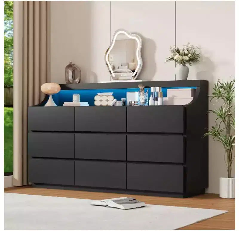 Commode en bois 59" avec 9 tiroirs – Meuble de rangement moderne pour chambre, salon, couloir et entrée