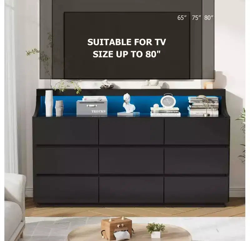 Commode en bois 59" avec 9 tiroirs – Meuble de rangement moderne pour chambre, salon, couloir et entrée