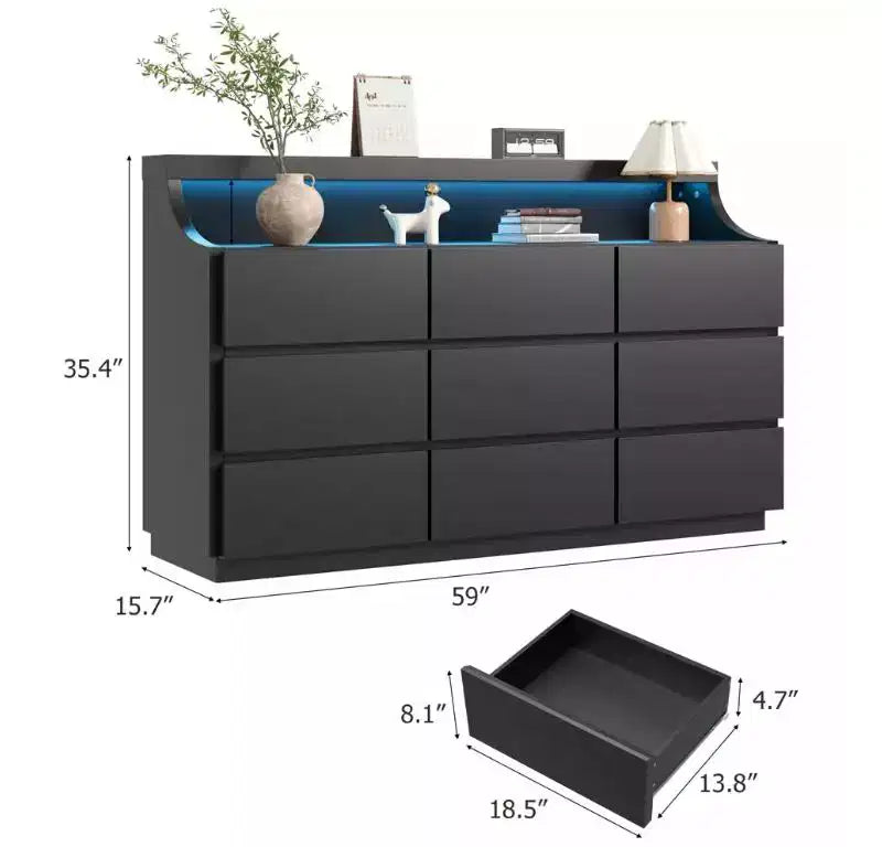Commode en bois 59" avec 9 tiroirs – Meuble de rangement moderne pour chambre, salon, couloir et entrée