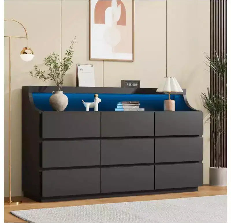 Commode en bois 59" avec 9 tiroirs – Meuble de rangement moderne pour chambre, salon, couloir et entrée