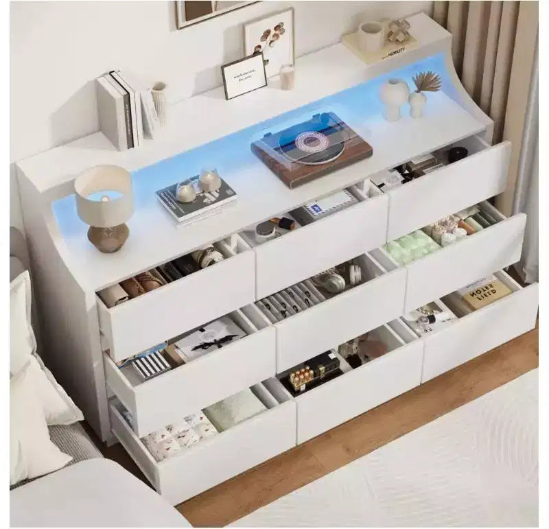 Commode en bois 59" avec 9 tiroirs – Meuble de rangement moderne pour chambre, salon, couloir et entrée