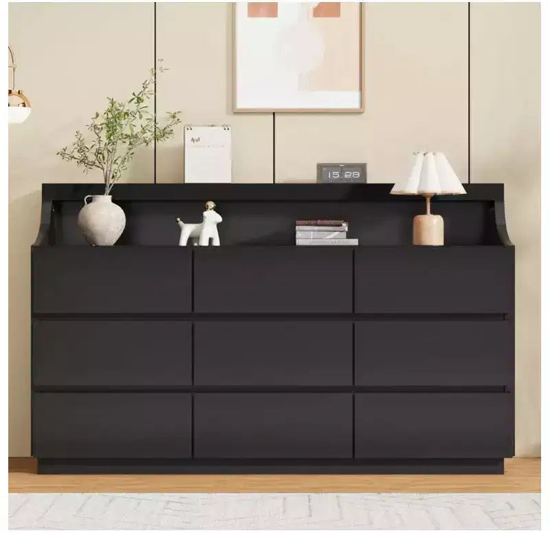 59 Wooden Dresser with 9 Drawers  Modern Chest of Drawers for Bedroom, Living Room, Hallway, and Entryway