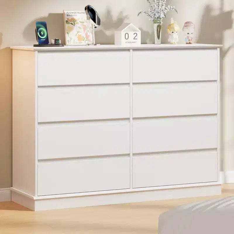 8 Drawer Double Dresser, Modern Wide Wooden Chest, Anti-Tip Device, Large Clothing Storage Cabinet, for Living Room, Entryway