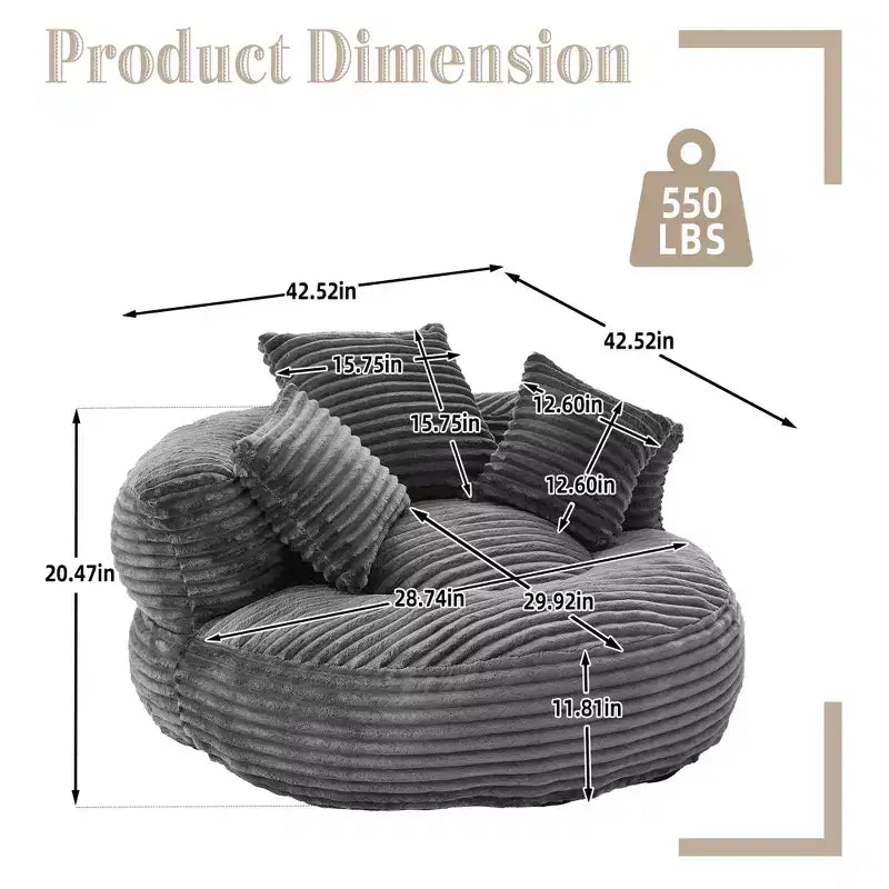 Canapé poire pour adultes et enfants, grand fauteuil poire en velours côtelé avec 3 oreillers et accoudoirs pour salon et chambre à coucher