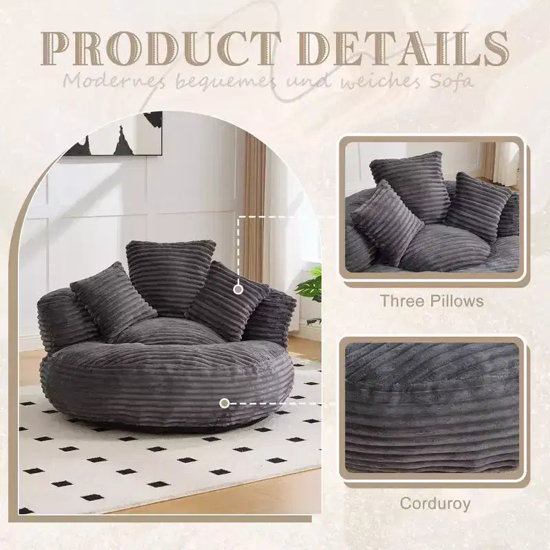 Canapé poire pour adultes et enfants, grand fauteuil poire en velours côtelé avec 3 oreillers et accoudoirs pour salon et chambre à coucher