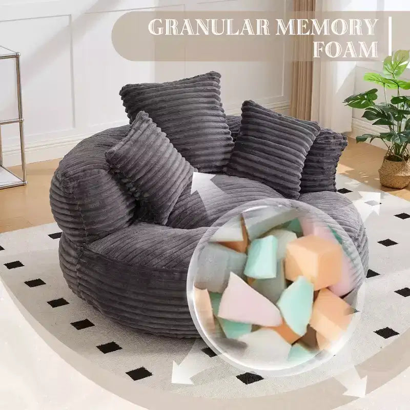 Canapé poire pour adultes et enfants, grand fauteuil poire en velours côtelé avec 3 oreillers et accoudoirs pour salon et chambre à coucher