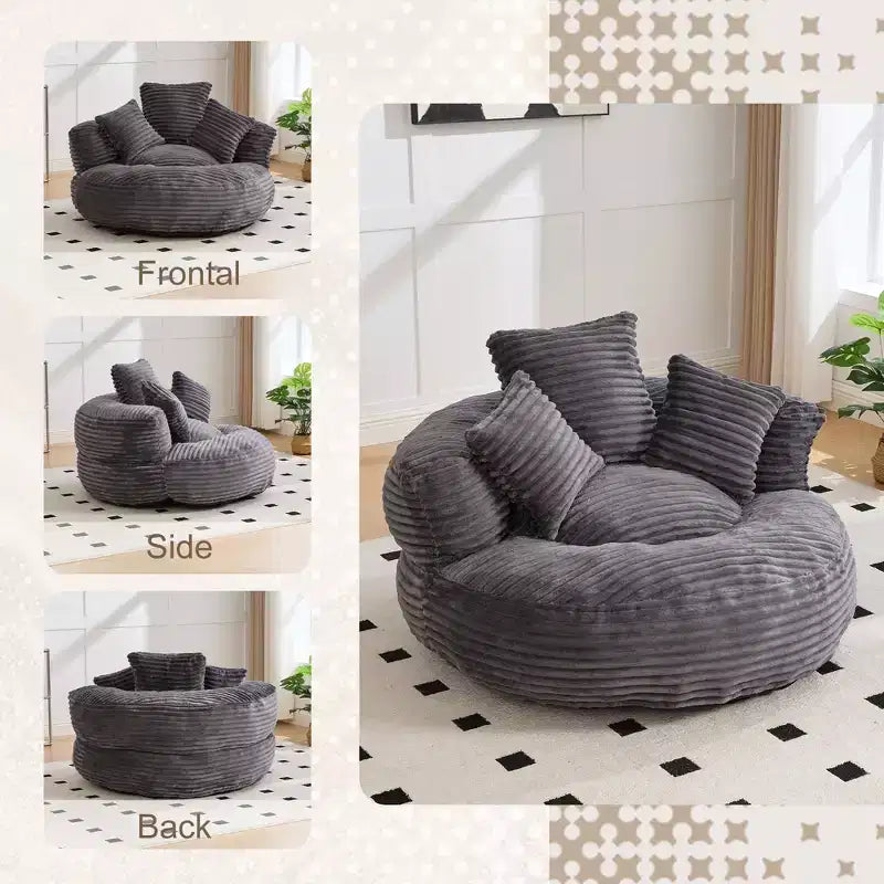Canapé poire pour adultes et enfants, grand fauteuil poire en velours côtelé avec 3 oreillers et accoudoirs pour salon et chambre à coucher
