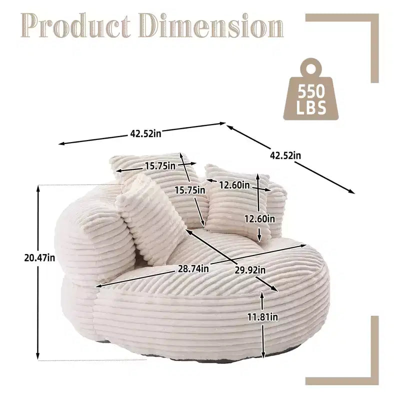 Canapé poire pour adultes et enfants, grand fauteuil poire en velours côtelé avec 3 oreillers et accoudoirs pour salon et chambre à coucher