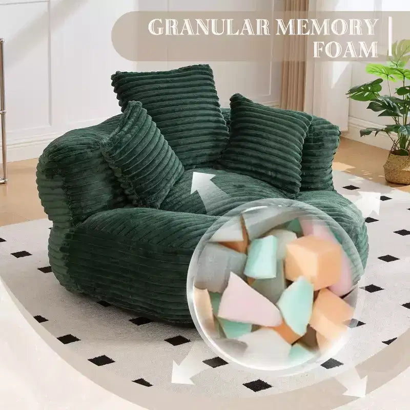Canapé poire pour adultes et enfants, grand fauteuil poire en velours côtelé avec 3 oreillers et accoudoirs pour salon et chambre à coucher