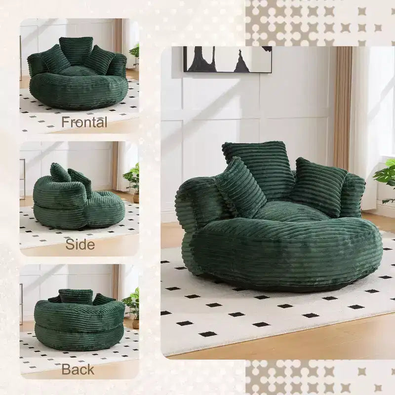 Canapé poire pour adultes et enfants, grand fauteuil poire en velours côtelé avec 3 oreillers et accoudoirs pour salon et chambre à coucher