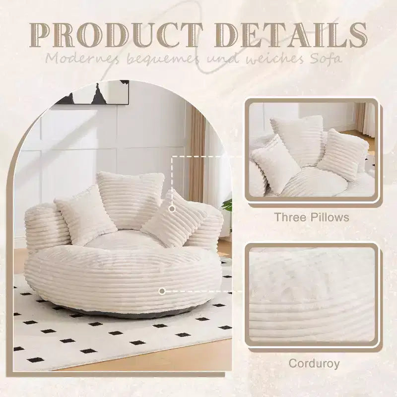 Canapé poire pour adultes et enfants, grand fauteuil poire en velours côtelé avec 3 oreillers et accoudoirs pour salon et chambre à coucher