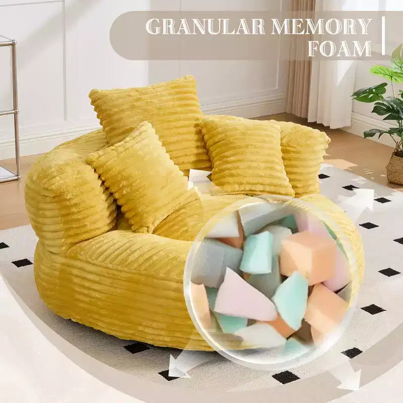 Canapé poire pour adultes et enfants, grand fauteuil poire en velours côtelé avec 3 oreillers et accoudoirs pour salon et chambre à coucher
