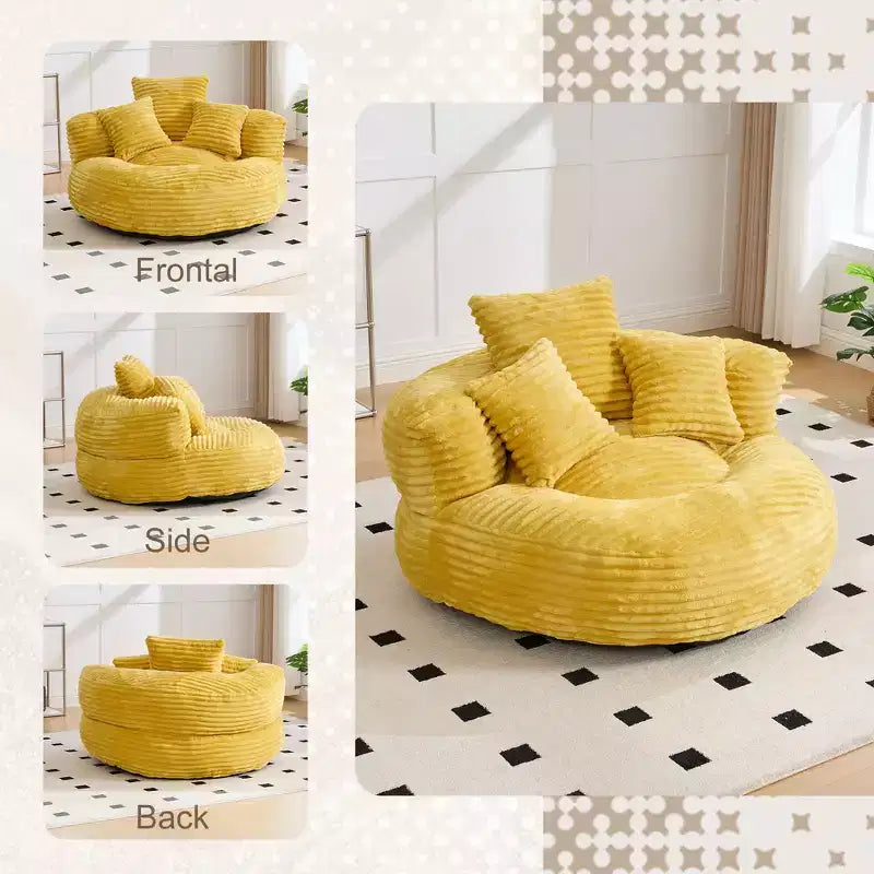 Canapé poire pour adultes et enfants, grand fauteuil poire en velours côtelé avec 3 oreillers et accoudoirs pour salon et chambre à coucher