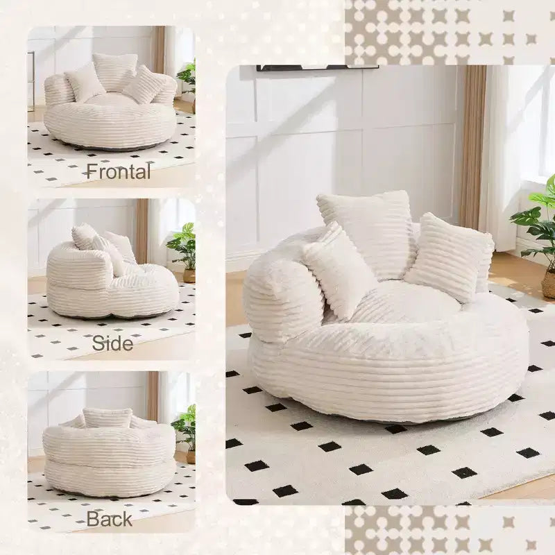 Canapé poire pour adultes et enfants, grand fauteuil poire en velours côtelé avec 3 oreillers et accoudoirs pour salon et chambre à coucher