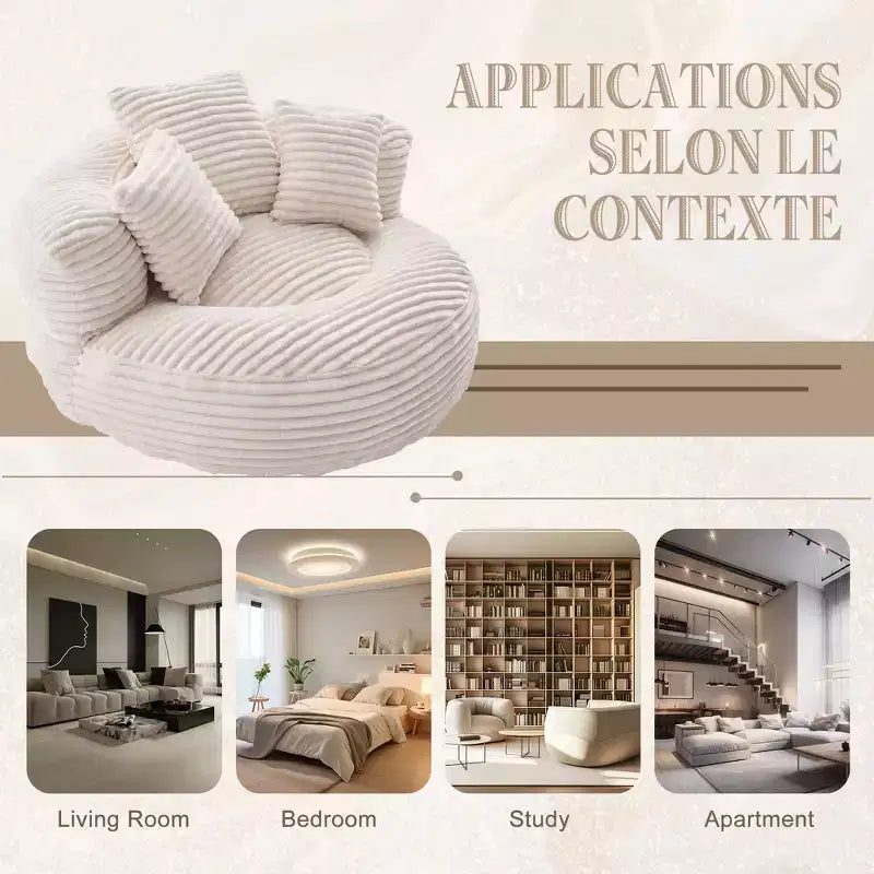 Canapé poire pour adultes et enfants, grand fauteuil poire en velours côtelé avec 3 oreillers et accoudoirs pour salon et chambre à coucher