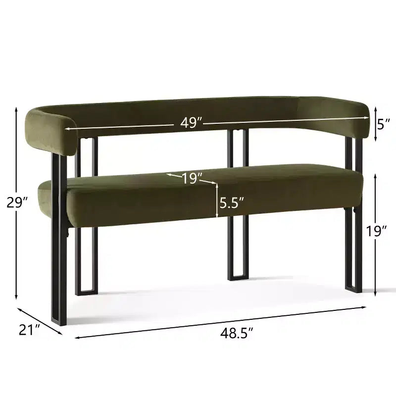 Banc moderne de 124 cm avec dossier et accoudoirs, banc de salle à manger élégant, causeuse avec cadre en métal, siège d'appoint pour salon