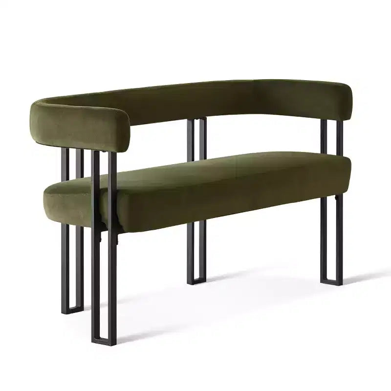 Banc moderne de 124 cm avec dossier et accoudoirs, banc de salle à manger élégant, causeuse avec cadre en métal, siège d'appoint pour salon