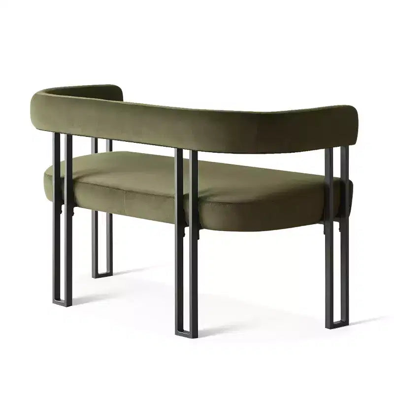 Banc moderne de 124 cm avec dossier et accoudoirs, banc de salle à manger élégant, causeuse avec cadre en métal, siège d'appoint pour salon