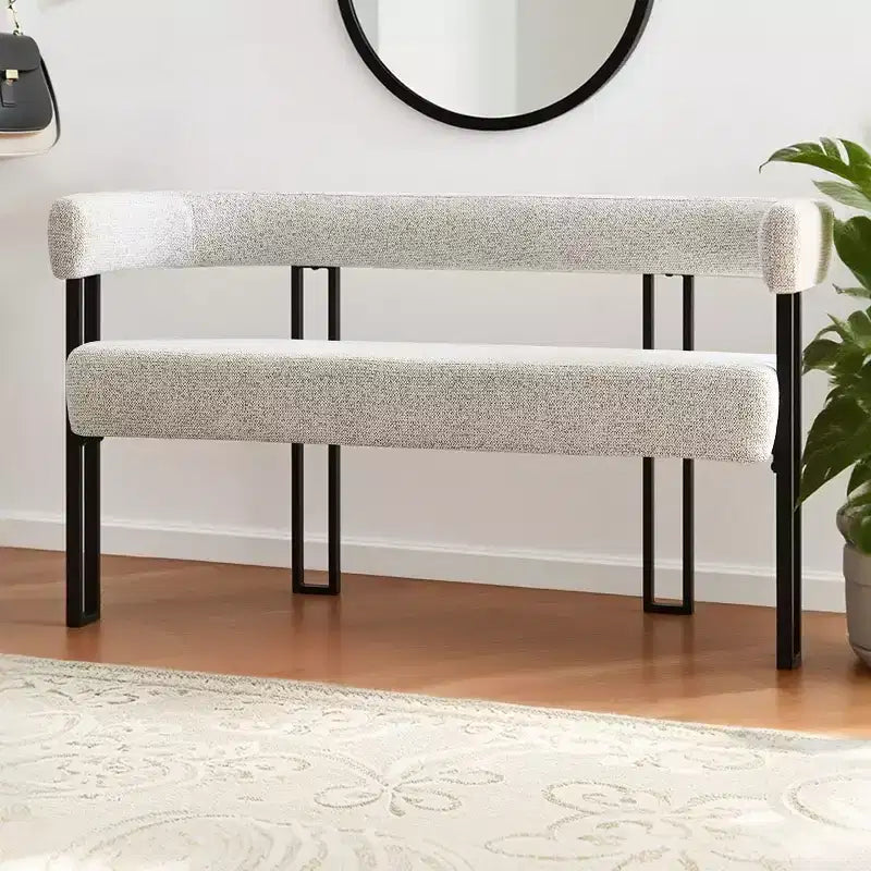 Banc moderne de 124 cm avec dossier et accoudoirs, banc de salle à manger élégant, causeuse avec cadre en métal, siège d'appoint pour salon