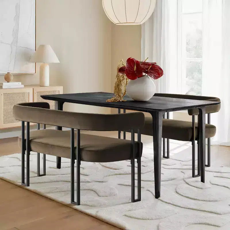 Banc moderne de 124 cm avec dossier et accoudoirs, banc de salle à manger élégant, causeuse avec cadre en métal, siège d'appoint pour salon