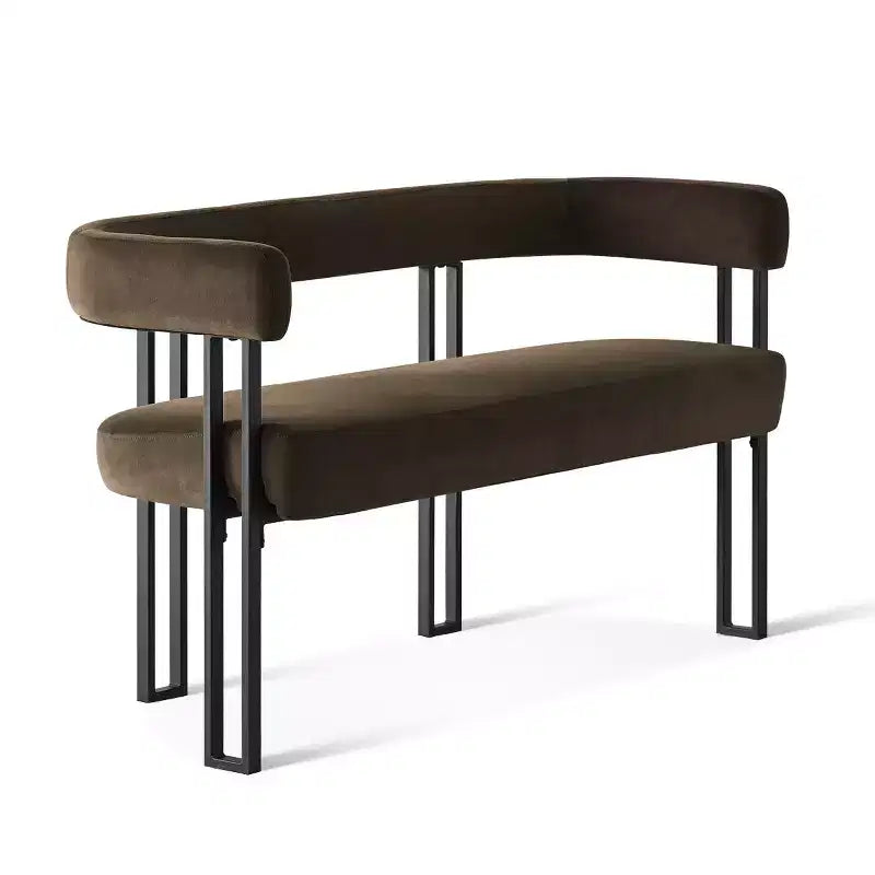 Banc moderne de 124 cm avec dossier et accoudoirs, banc de salle à manger élégant, causeuse avec cadre en métal, siège d'appoint pour salon