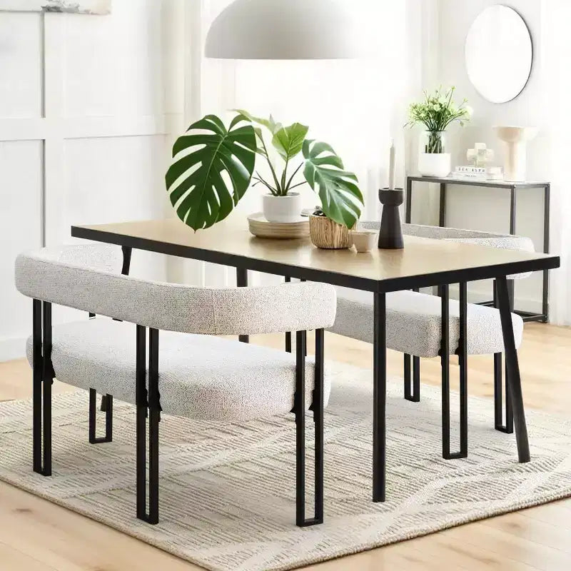 Banc moderne de 124 cm avec dossier et accoudoirs, banc de salle à manger élégant, causeuse avec cadre en métal, siège d'appoint pour salon