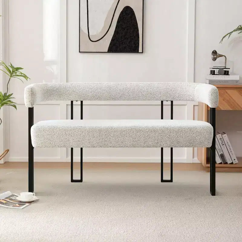 Modern 49 Bench with Backrest and Armrests, Stylish Dining Bench, Loveseat with Metal Frame, Accent Seat for Living room-Panipeachy